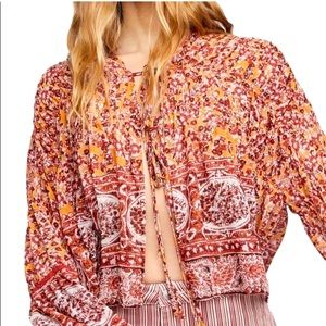 NWT Free People Lorraine Tiered Tie Front V-neck Kimono Boho Top Size Medium